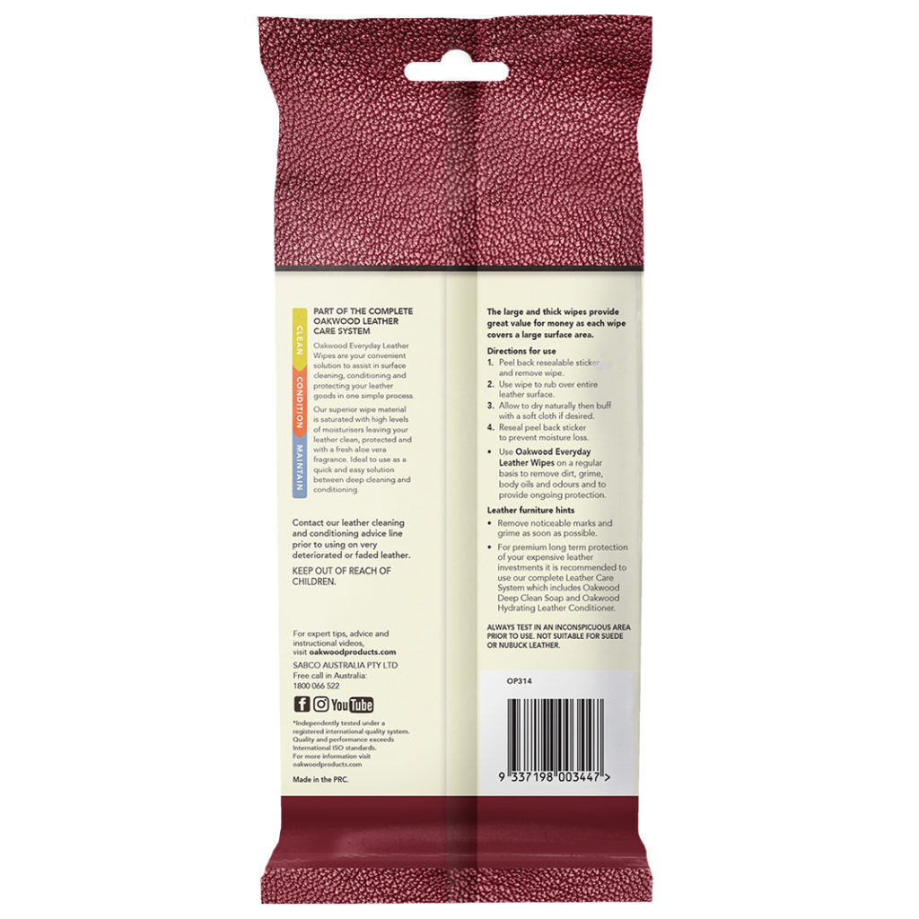 Buy Everyday Leather Wipes 40PK (170 x 300mm) Oakwood